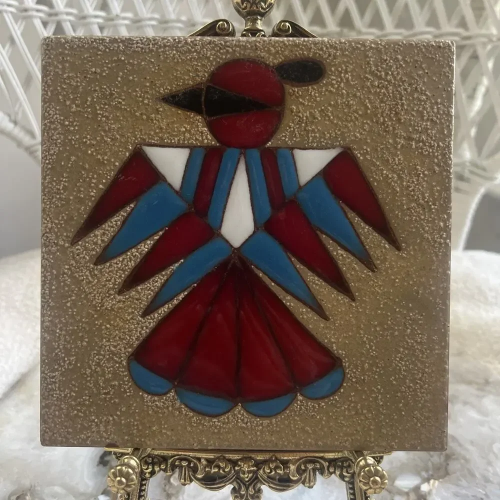 Vintage Arius Tile Co Southwestern Bird Art Tile Trivet Made in Italy 6x6”